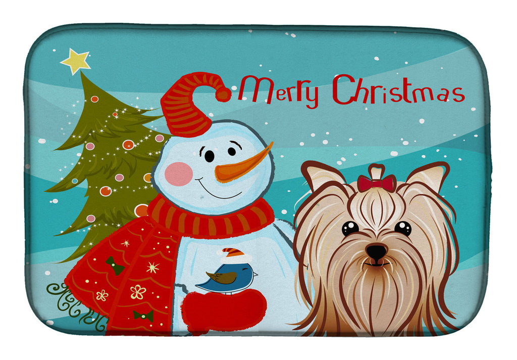 Snowman with Yorkie Yorkishire Terrier Dish Drying Mat Absorbent Dish Drying Mat Pad for Kitchen Counter Dish Drainer Mat for Countertop, 14 x 21", Multicolor