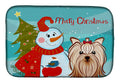 Snowman with Yorkie Yorkishire Terrier Dish Drying Mat Absorbent Dish Drying Mat Pad for Kitchen Counter Dish Drainer Mat for Countertop, 14 x 21", Multicolor