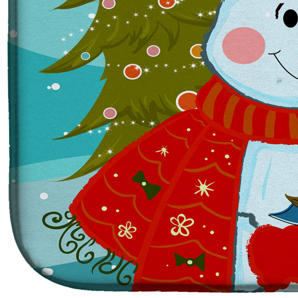 Snowman with Maltese Dish Drying Mat Absorbent Dish Drying Mat Pad for Kitchen Counter Dish Drainer Mat for Countertop, 14 x 21", Multicolor