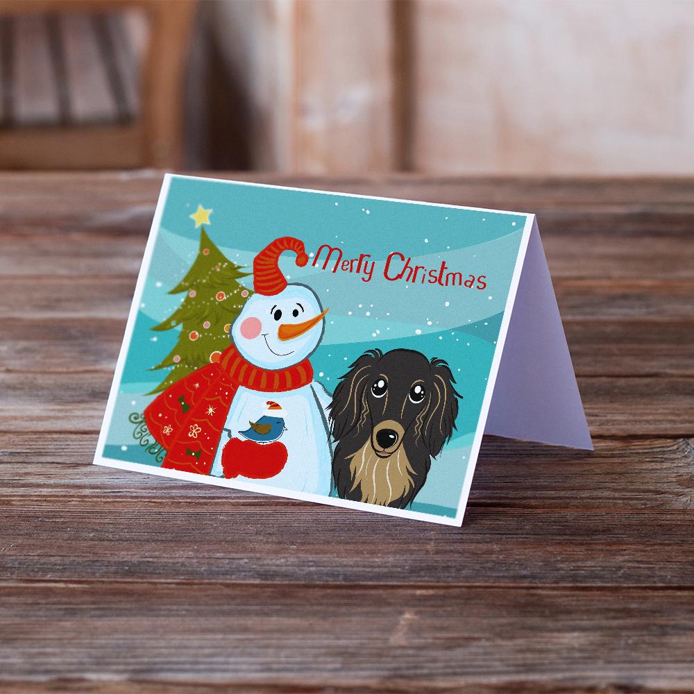Snowman with Longhair Black and Tan Dachshund Greeting Cards Pack of 8 Blank Cards with Envelopes Whimsical A7 Size 5x7