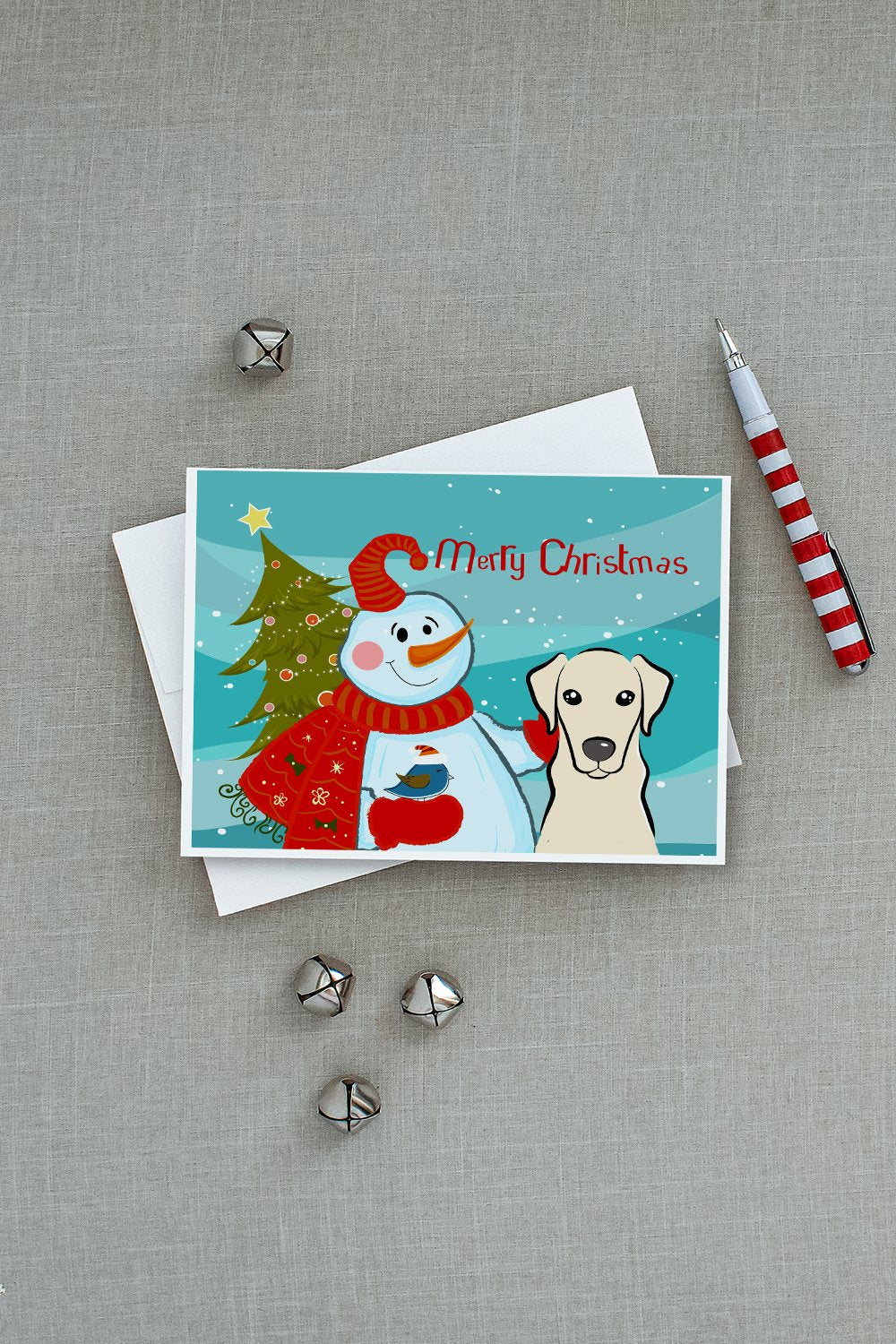 Snowman with Yellow Labrador Greeting Cards Pack of 8 Blank Cards with Envelopes Whimsical A7 Size 5x7