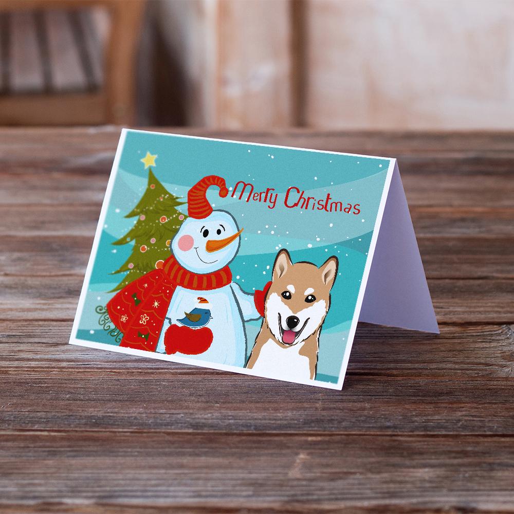 Snowman with Shiba Inu Greeting Cards Pack of 8 Blank Cards with Envelopes Whimsical A7 Size 5x7