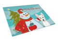 Snowman with Westie Cutting Board Tempered Glass Kitchen Cutting Surface, Heat Resistant Chopping, Non-Slip Feet, Food Prep & Serving