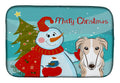 Snowman with Borzoi Dish Drying Mat Absorbent Dish Drying Mat Pad for Kitchen Counter Dish Drainer Mat for Countertop, 14 x 21", Multicolor