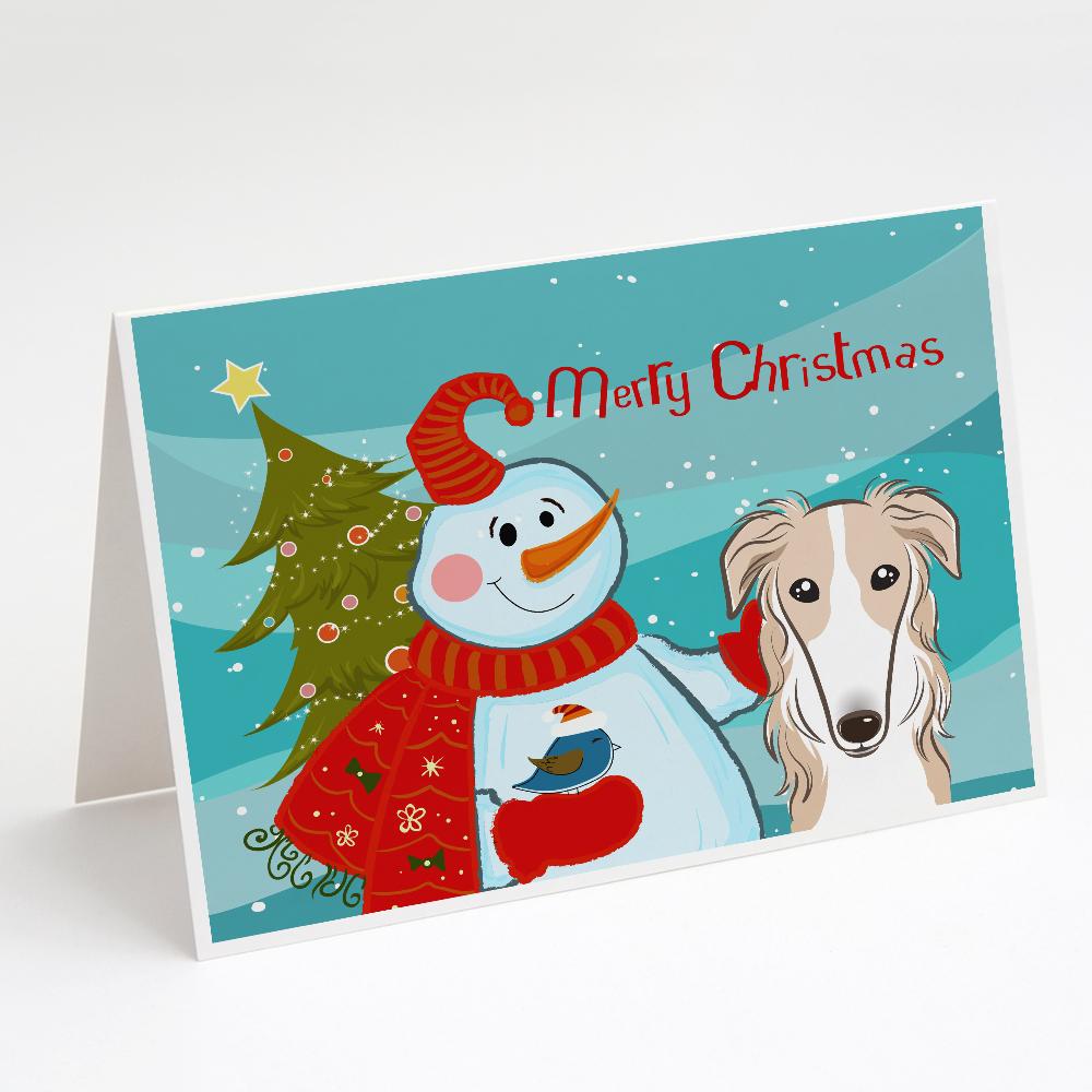 Snowman with Borzoi Greeting Cards Pack of 8 Blank Cards with Envelopes Whimsical A7 Size 5x7
