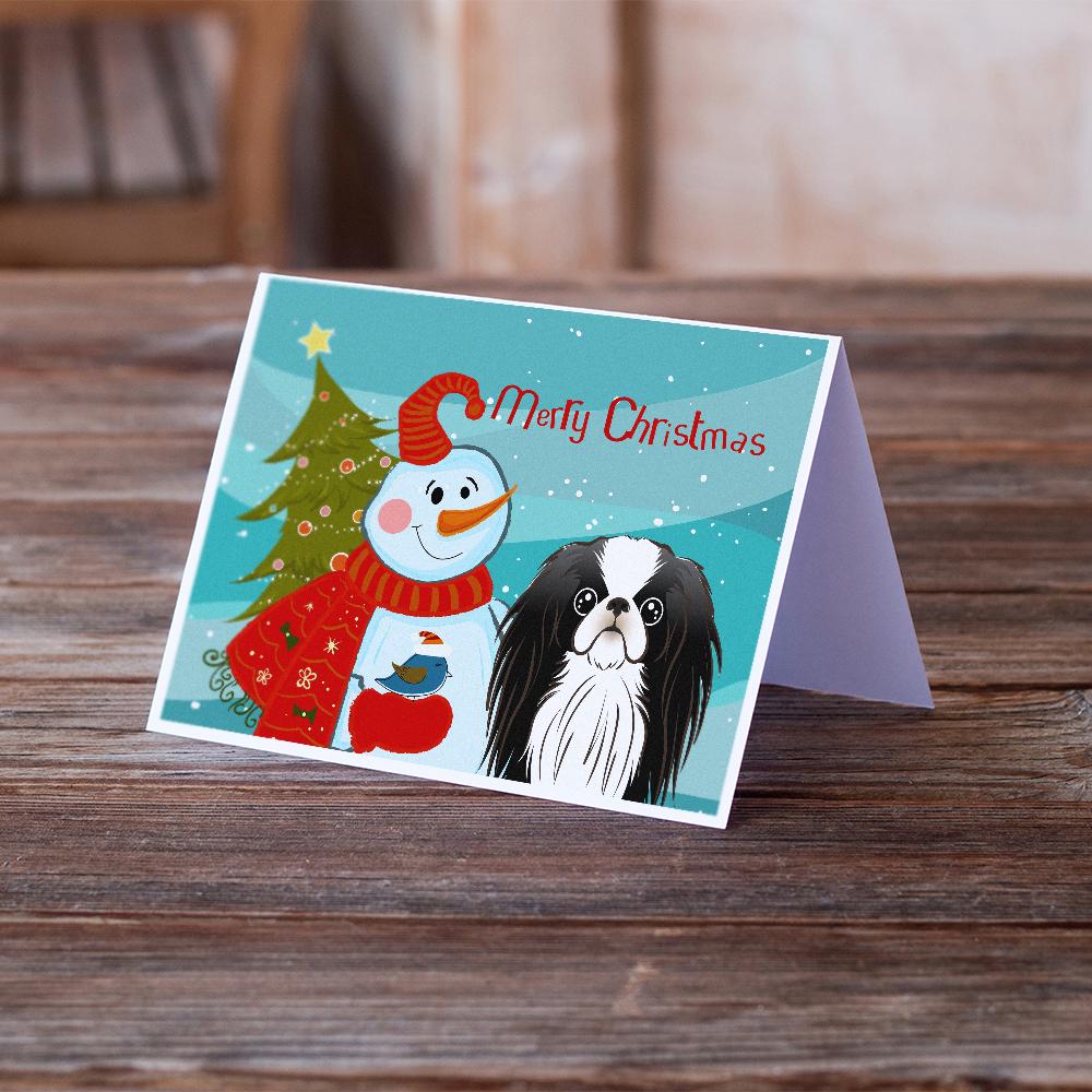 Snowman with Japanese Chin Greeting Cards Pack of 8 Blank Cards with Envelopes Whimsical A7 Size 5x7
