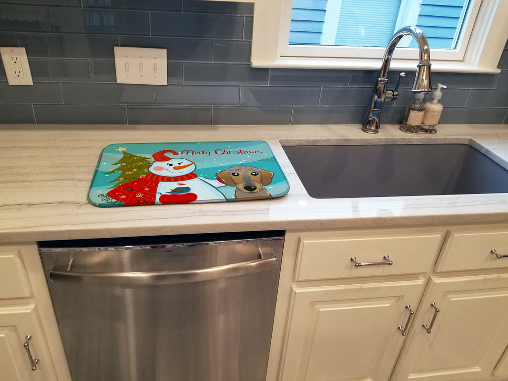 Snowman with Wirehaired Dachshund Dish Drying Mat Absorbent Dish Drying Mat Pad for Kitchen Counter Dish Drainer Mat for Countertop, 14 x 21", Multicolor