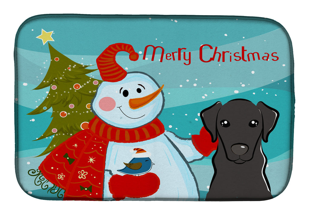 Snowman with Black Labrador Dish Drying Mat Absorbent Dish Drying Mat Pad for Kitchen Counter Dish Drainer Mat for Countertop, 14 x 21", Multicolor