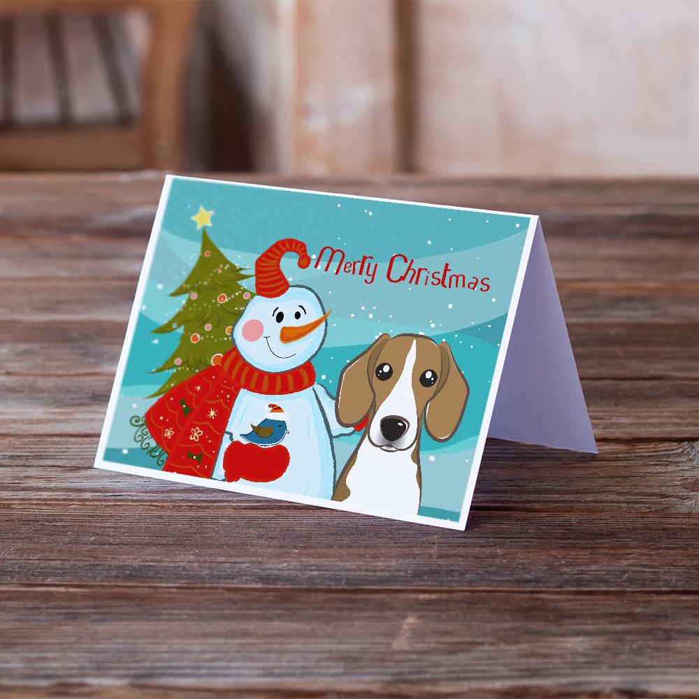 Snowman with Beagle Greeting Cards Pack of 8 Blank Cards with Envelopes Whimsical A7 Size 5x7