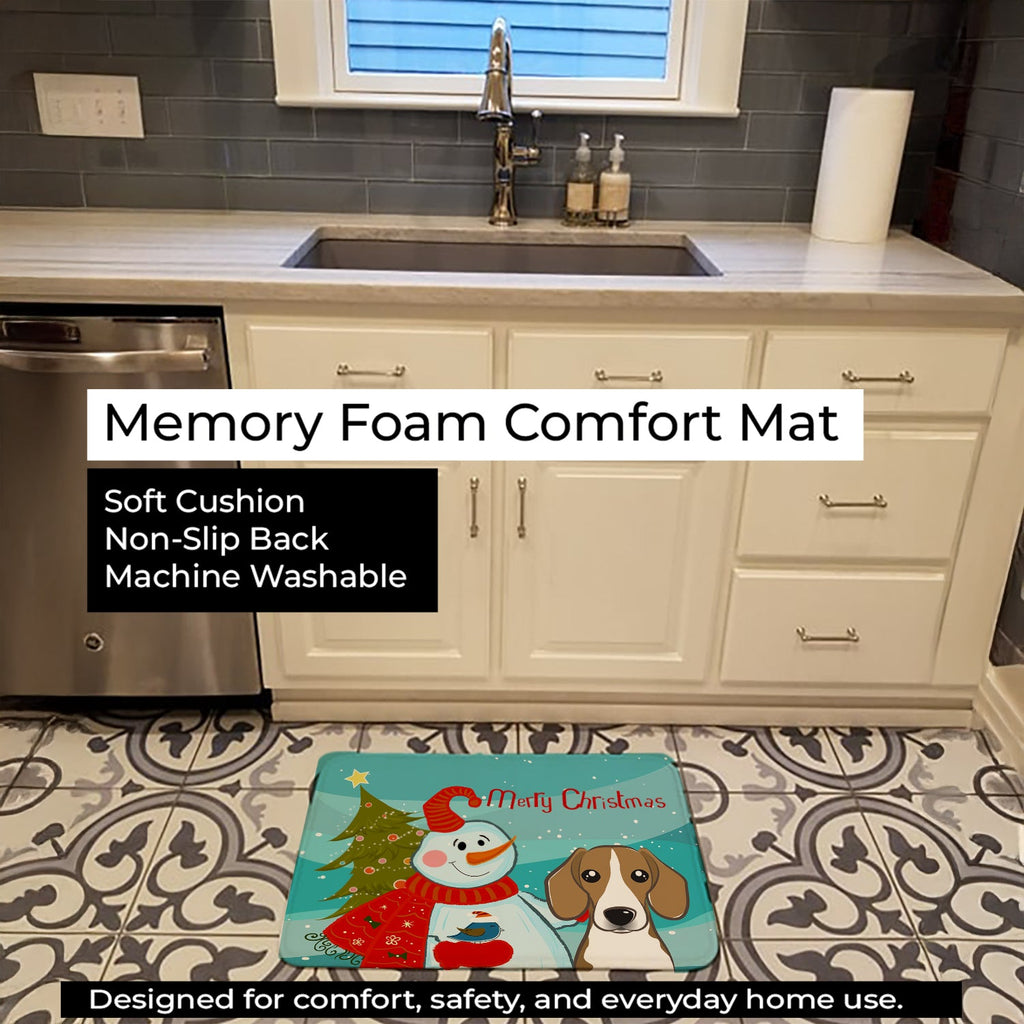 Snowman with Beagle Memory Foam Kitchen Mat Machine Washable Anti-Fatigue Cushion Comfort Bath or Kitchen Rug