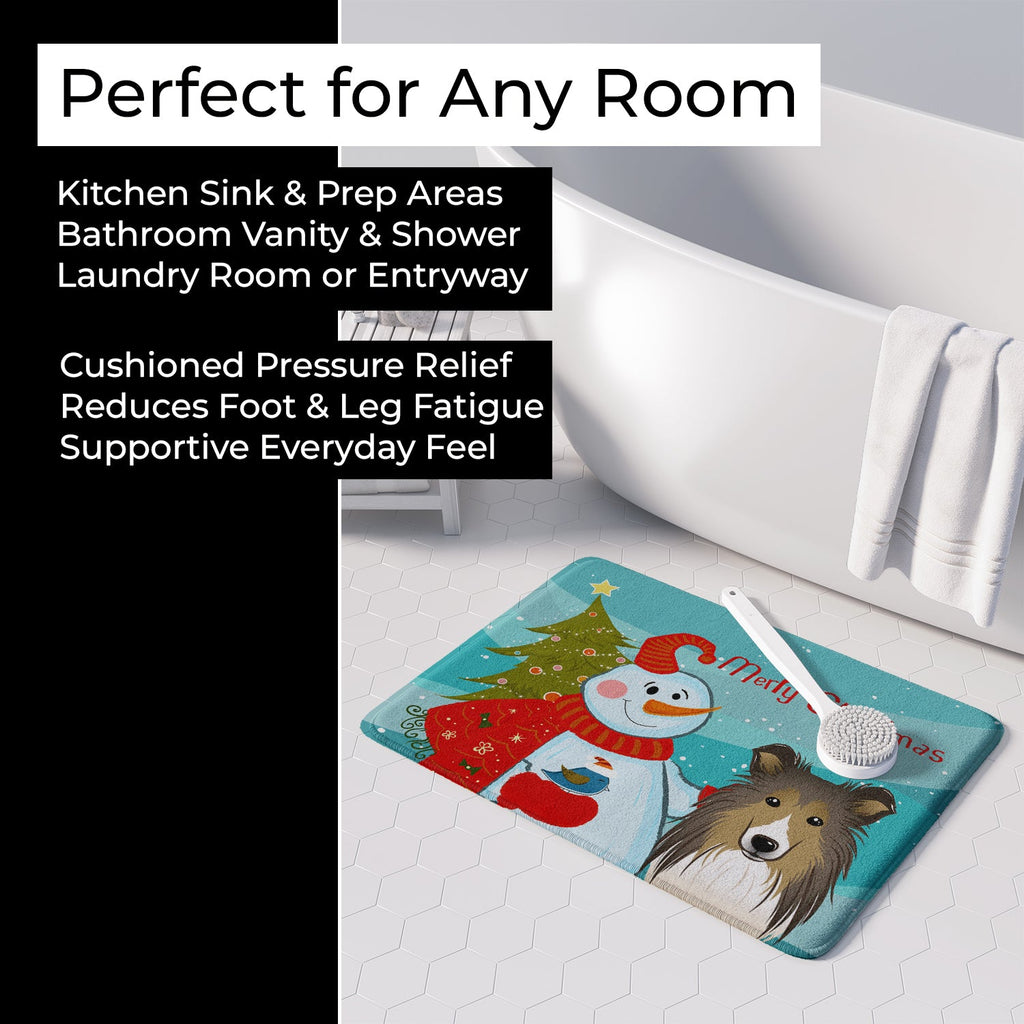 Snowman with Sheltie Memory Foam Kitchen Mat Machine Washable Anti-Fatigue Cushion Comfort Bath or Kitchen Rug