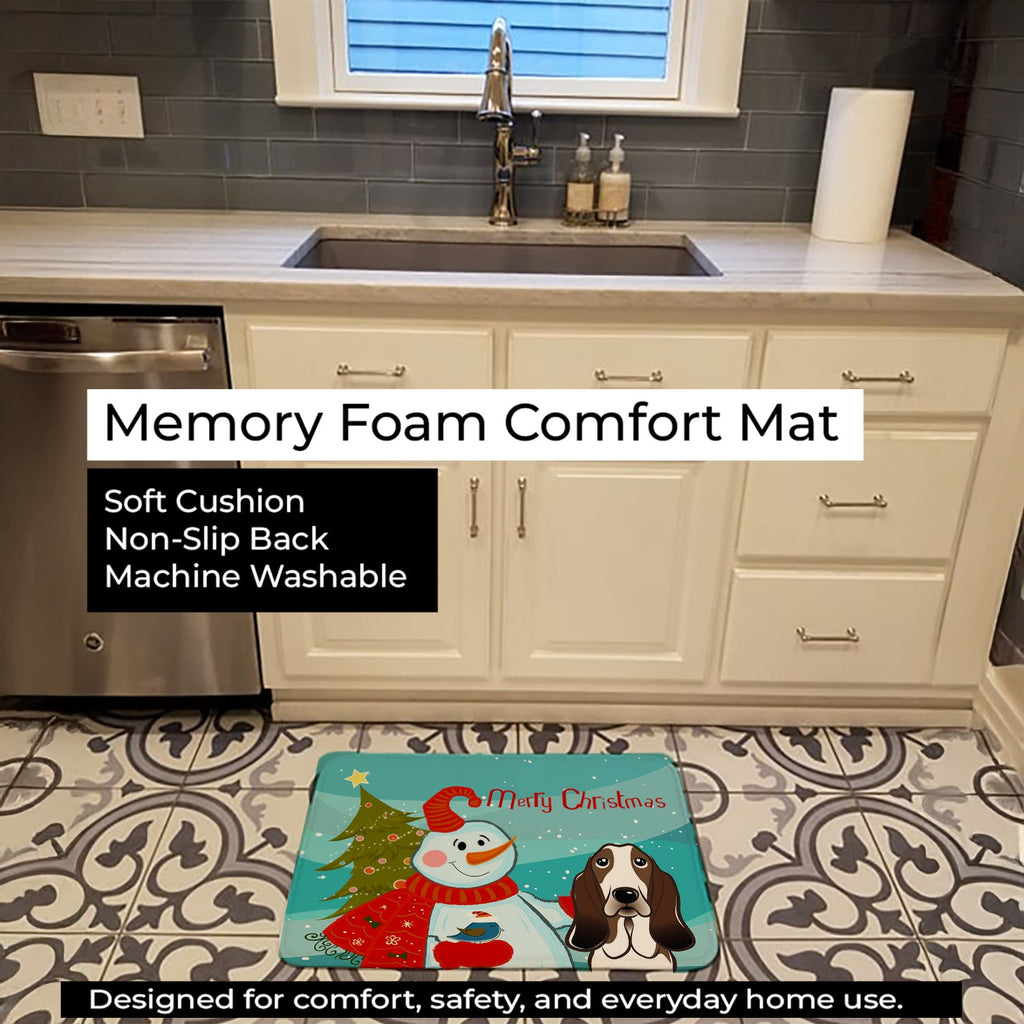 Snowman with Basset Hound Memory Foam Kitchen Mat Machine Washable Anti-Fatigue Cushion Comfort Bath or Kitchen Rug
