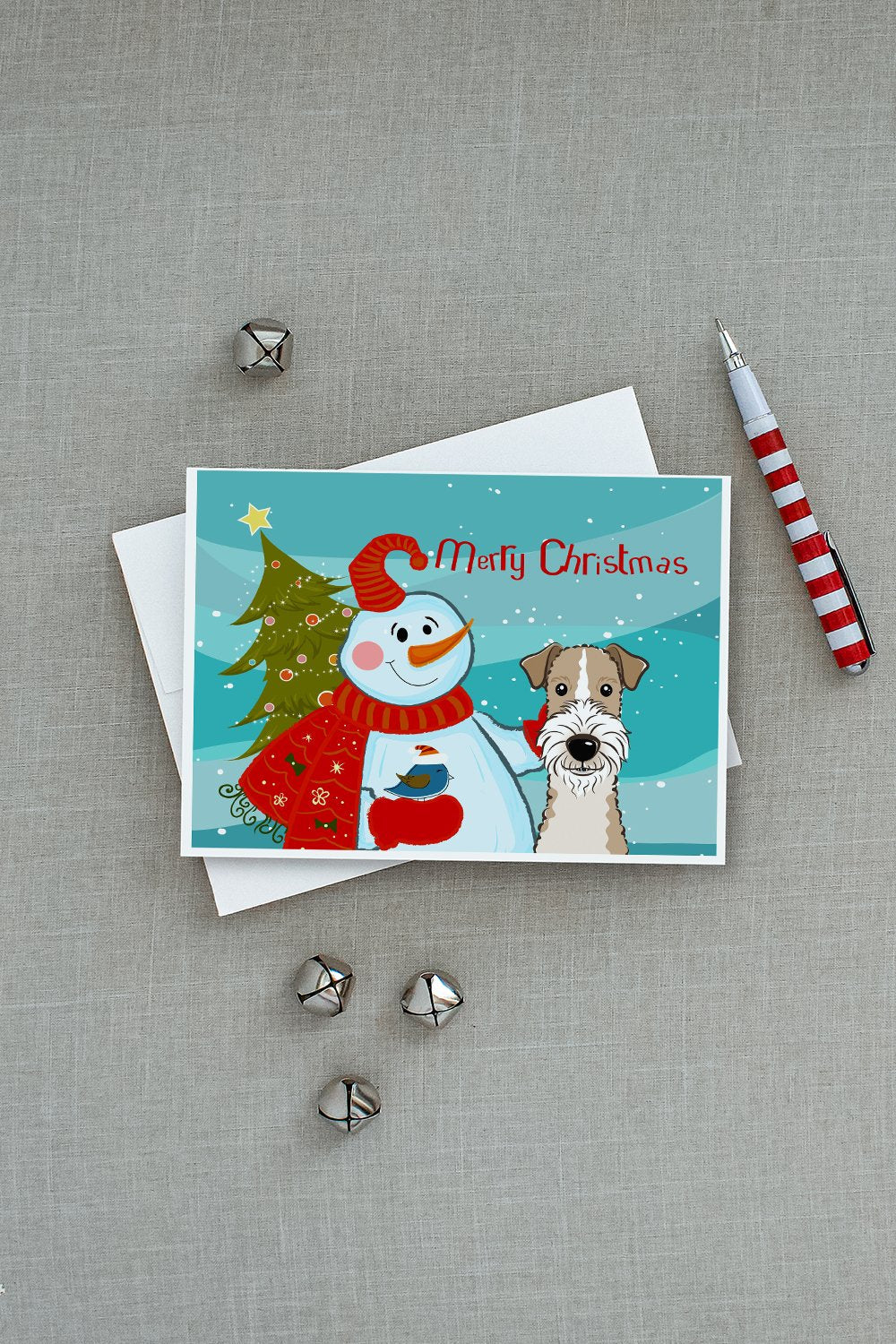 Snowman with Wire Haired Fox Terrier Greeting Cards Pack of 8 Blank Cards with Envelopes Whimsical A7 Size 5x7