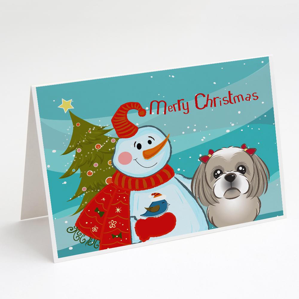 Snowman with Gray Silver Shih Tzu Greeting Cards Pack of 8 Blank Cards with Envelopes Whimsical A7 Size 5x7