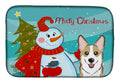 Snowman with Sable Corgi Dish Drying Mat Absorbent Dish Drying Mat Pad for Kitchen Counter Dish Drainer Mat for Countertop, 14 x 21", Multicolor