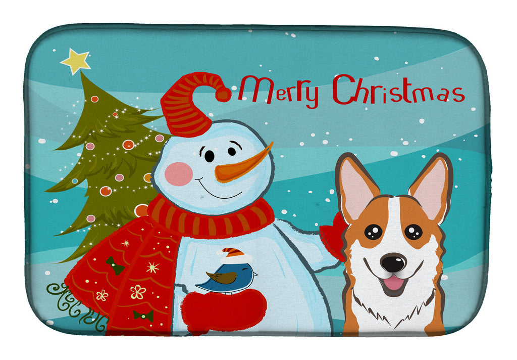 Snowman with Red Corgi Dish Drying Mat Absorbent Dish Drying Mat Pad for Kitchen Counter Dish Drainer Mat for Countertop, 14 x 21", Multicolor