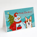 Snowman with Red Corgi Greeting Cards Pack of 8 Blank Cards with Envelopes Whimsical A7 Size 5x7