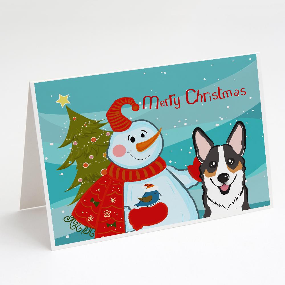Snowman with Tricolor Corgi Greeting Cards Pack of 8 Blank Cards with Envelopes Whimsical A7 Size 5x7