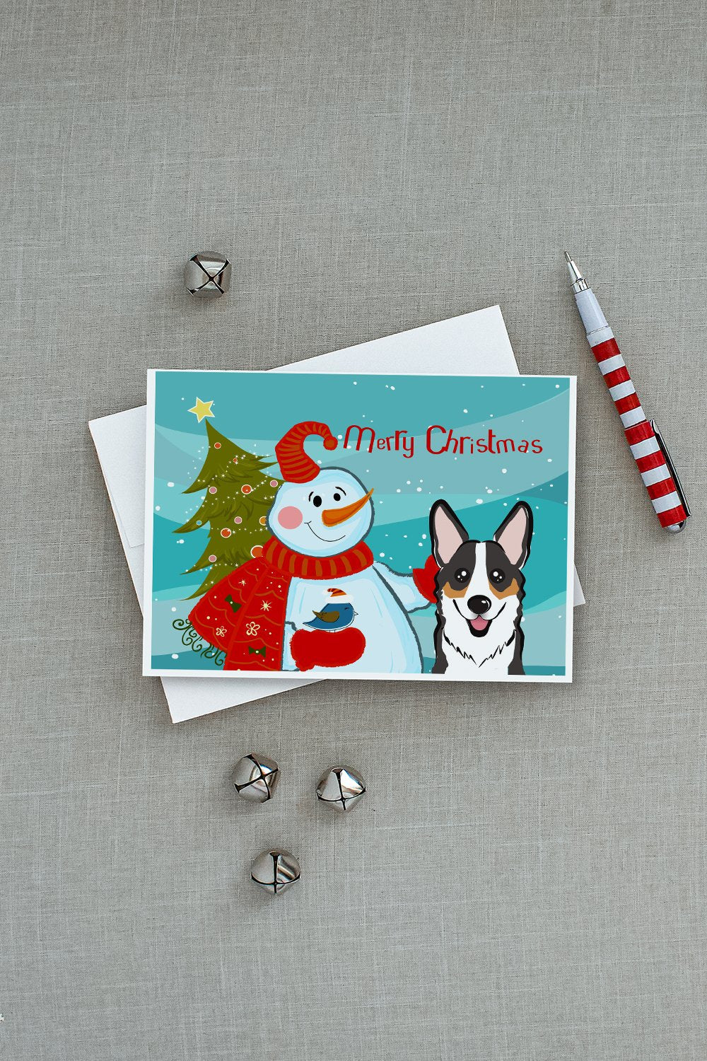 Snowman with Tricolor Corgi Greeting Cards Pack of 8 Blank Cards with Envelopes Whimsical A7 Size 5x7