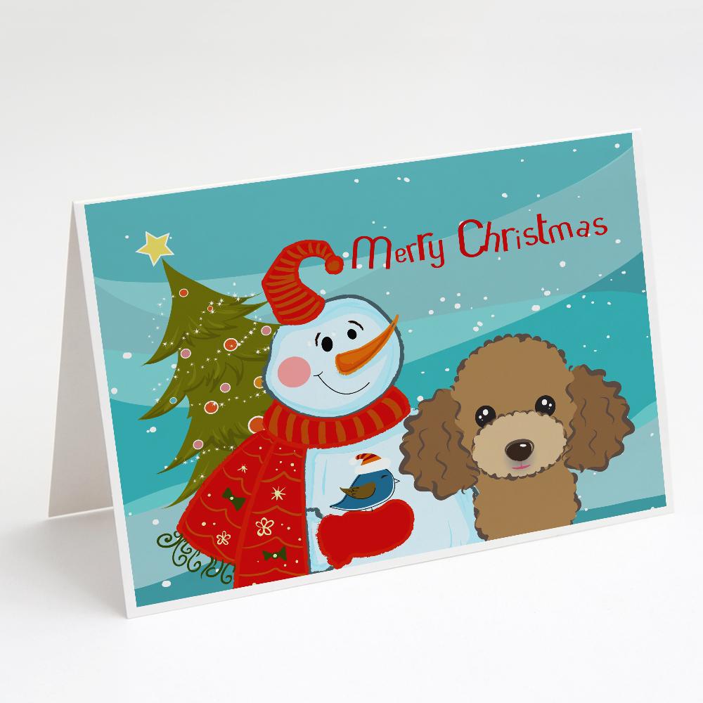 Snowman with Chocolate Brown Poodle Greeting Cards Pack of 8 Blank Cards with Envelopes Whimsical A7 Size 5x7