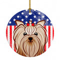 American Flag and Yorkie Yorkishire Terrier Ceramic Ornament Christmas Tree Hanging Decorations for Home Christmas Holiday, Party, Gift, 3 in, Multicolor