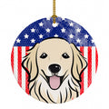 American Flag and Golden Retriever Ceramic Ornament Christmas Tree Hanging Decorations for Home Christmas Holiday, Party, Gift, 3 in, Multicolor