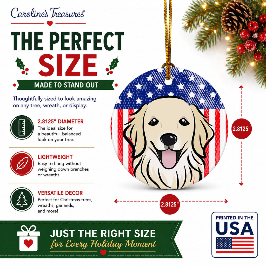 American Flag and Golden Retriever Ceramic Ornament Christmas Tree Hanging Decorations for Home Christmas Holiday, Party, Gift, 3 in, Multicolor