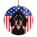 American Flag and Smooth Black and Tan Dachshund Ceramic Ornament Christmas Tree Hanging Decorations for Home Christmas Holiday, Party, Gift, 3 in, Multicolor