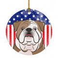 American Flag and English Bulldog  Ceramic Ornament Christmas Tree Hanging Decorations for Home Christmas Holiday, Party, Gift, 3 in, Multicolor