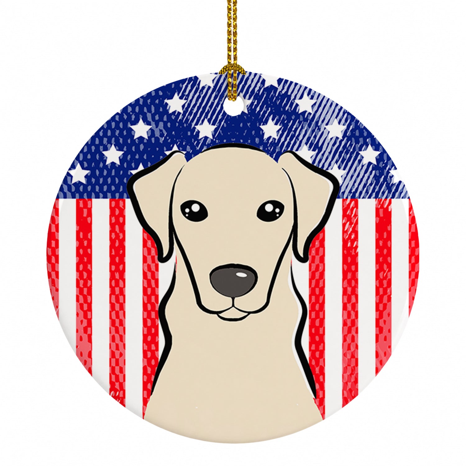 American Flag and Yellow Labrador Ceramic Ornament Christmas Tree Hanging Decorations for Home Christmas Holiday, Party, Gift, 3 in, Multicolor