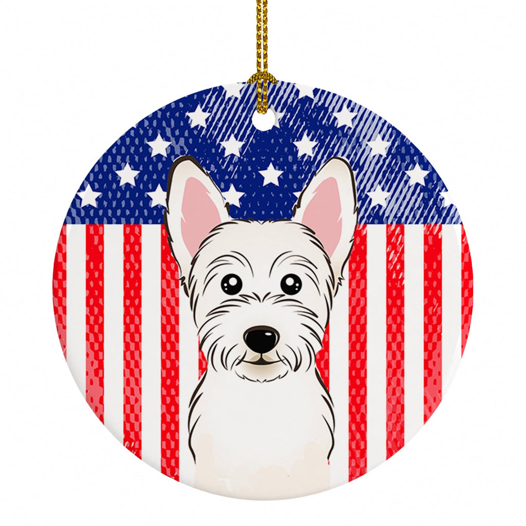 American Flag and Westie Ceramic Ornament Christmas Tree Hanging Decorations for Home Christmas Holiday, Party, Gift, 3 in, Multicolor