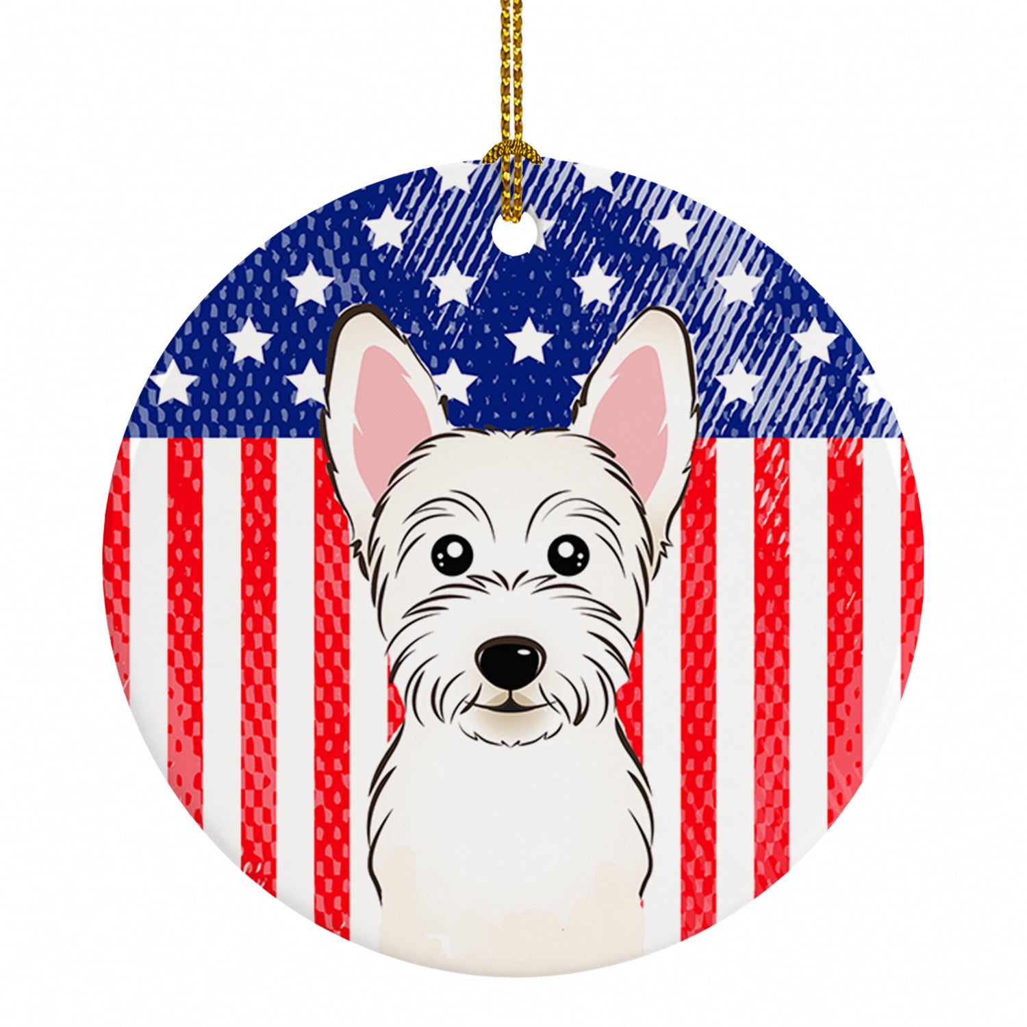 American Flag and Westie Ceramic Ornament Christmas Tree Hanging Decorations for Home Christmas Holiday, Party, Gift, 3 in, Multicolor