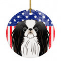 American Flag and Japanese Chin Ceramic Ornament Christmas Tree Hanging Decorations for Home Christmas Holiday, Party, Gift, 3 in, Multicolor