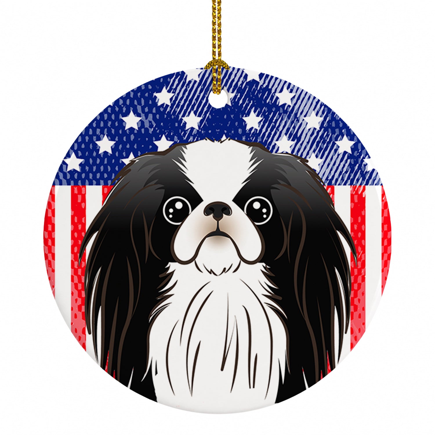 American Flag and Japanese Chin Ceramic Ornament Christmas Tree Hanging Decorations for Home Christmas Holiday, Party, Gift, 3 in, Multicolor