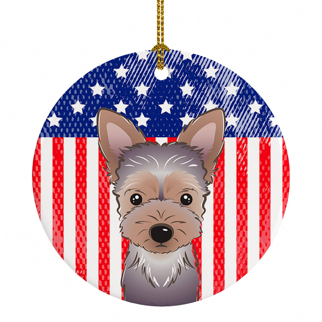 American Flag and Yorkie Puppy Ceramic Ornament Christmas Tree Hanging Decorations for Home Christmas Holiday, Party, Gift, 3 in, Multicolor