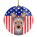 American Flag and Yorkie Puppy Ceramic Ornament Christmas Tree Hanging Decorations for Home Christmas Holiday, Party, Gift, 3 in, Multicolor