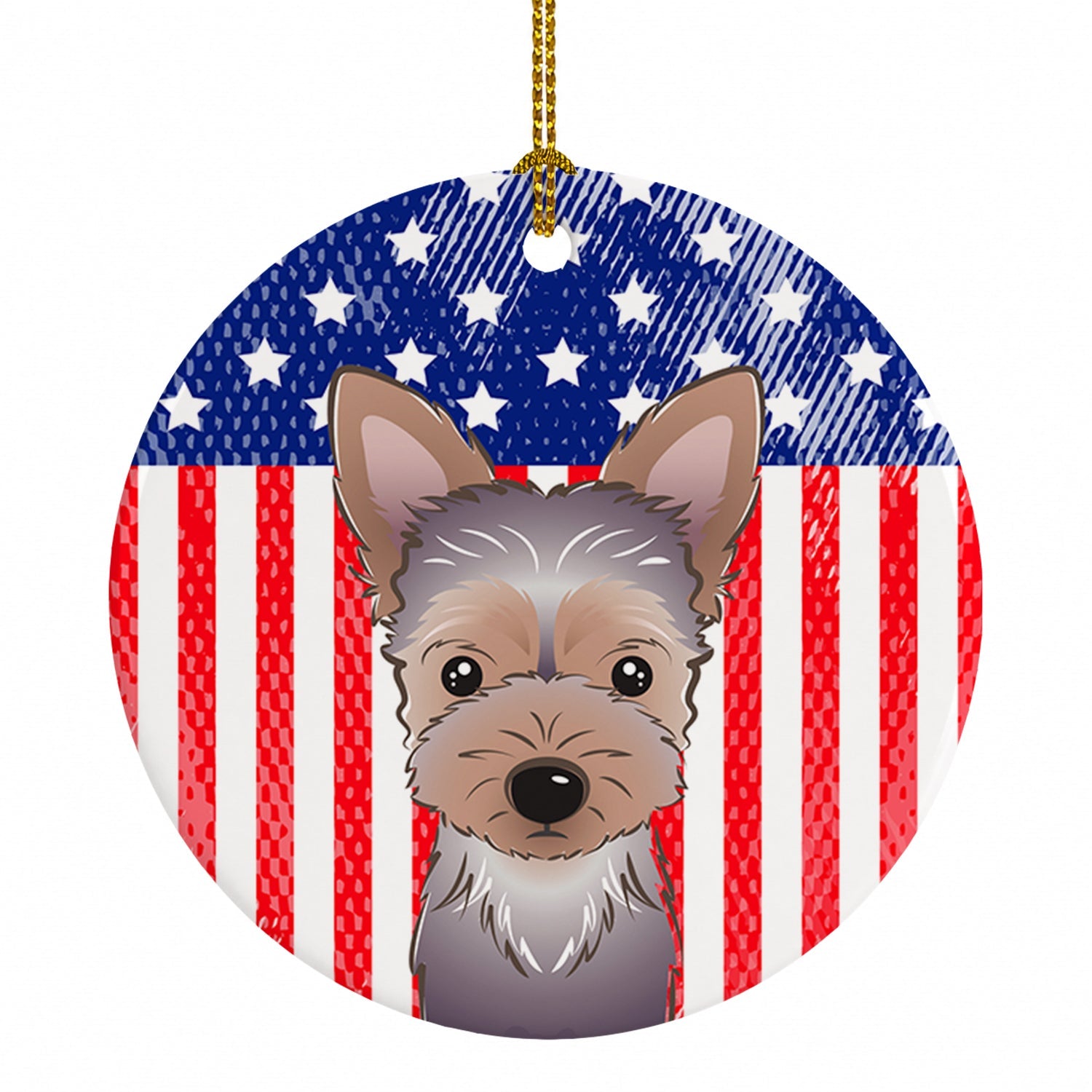 American Flag and Yorkie Puppy Ceramic Ornament Christmas Tree Hanging Decorations for Home Christmas Holiday, Party, Gift, 3 in, Multicolor