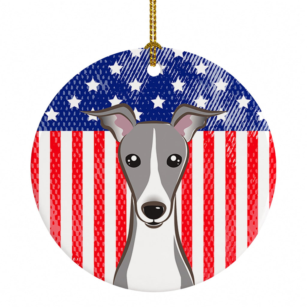 American Flag and Italian Greyhound Ceramic Ornament Christmas Tree Hanging Decorations for Home Christmas Holiday, Party, Gift, 3 in, Multicolor
