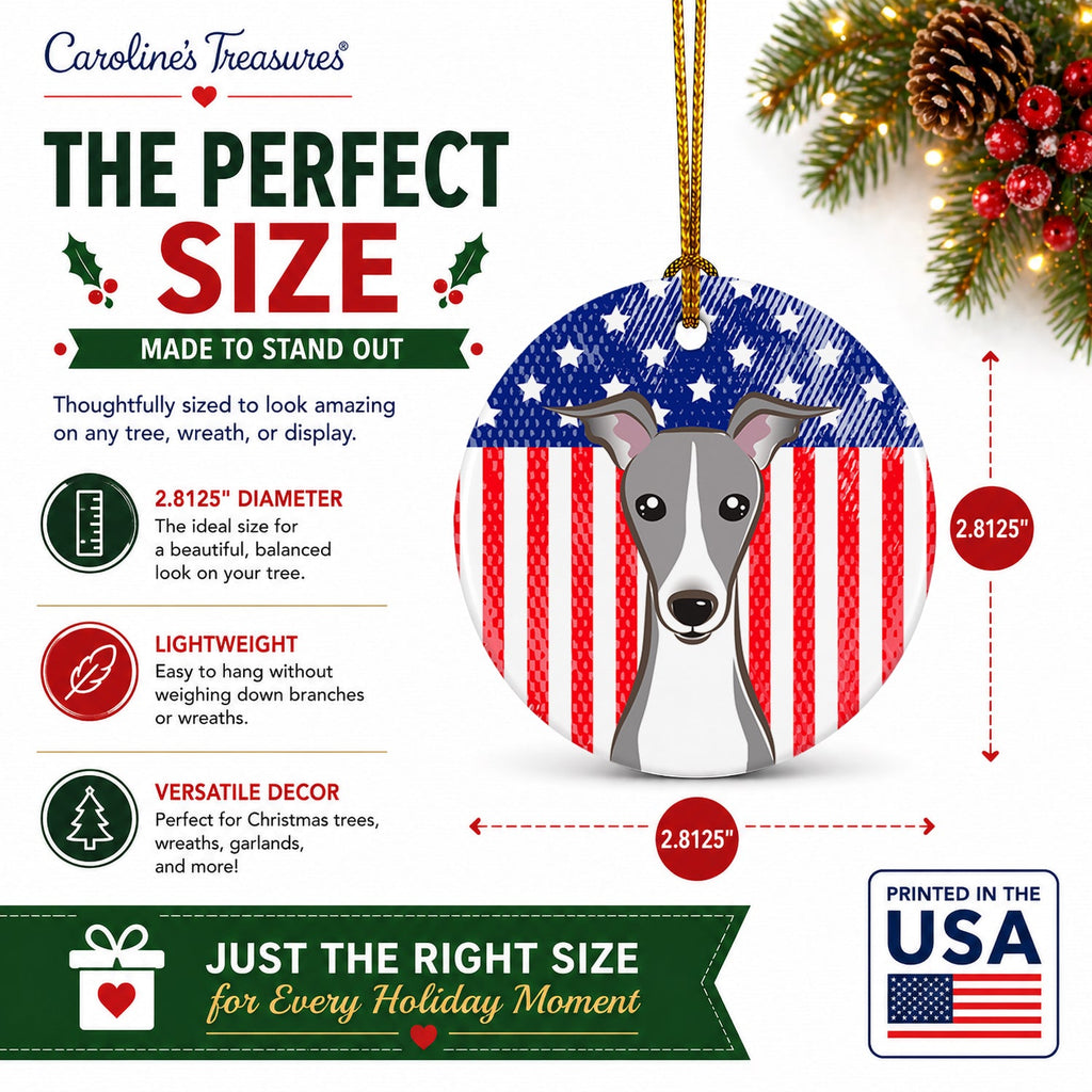 American Flag and Italian Greyhound Ceramic Ornament Christmas Tree Hanging Decorations for Home Christmas Holiday, Party, Gift, 3 in, Multicolor