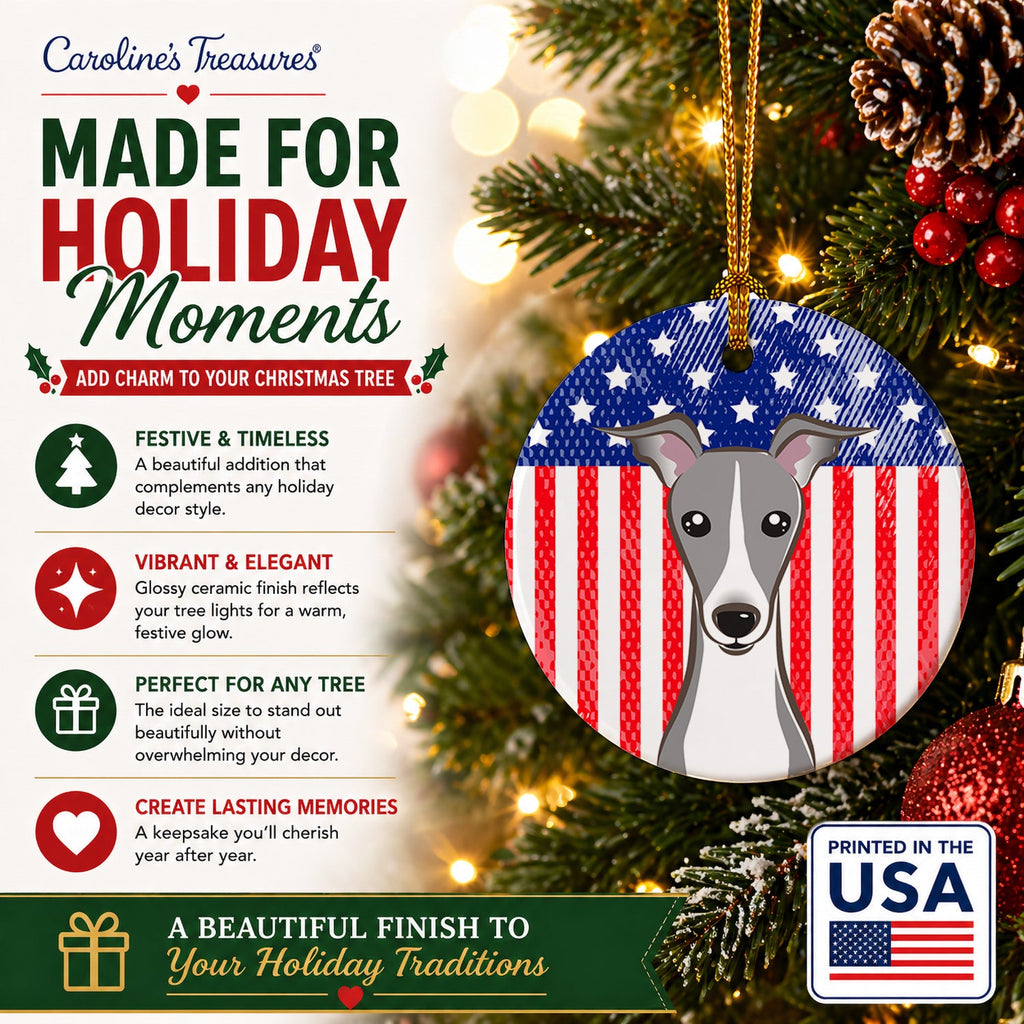 American Flag and Italian Greyhound Ceramic Ornament Christmas Tree Hanging Decorations for Home Christmas Holiday, Party, Gift, 3 in, Multicolor