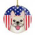 American Flag and French Bulldog Ceramic Ornament Christmas Tree Hanging Decorations for Home Christmas Holiday, Party, Gift, 3 in, Multicolor