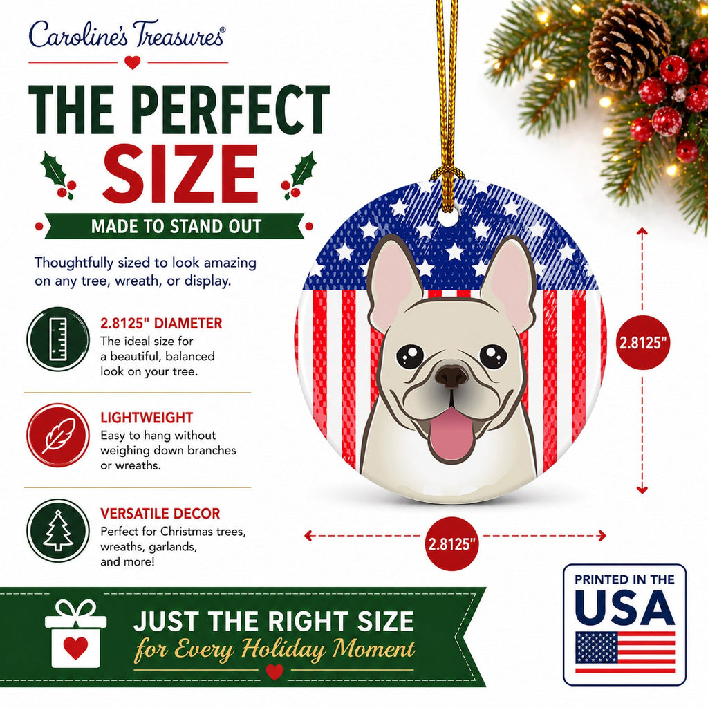 American Flag and French Bulldog Ceramic Ornament Christmas Tree Hanging Decorations for Home Christmas Holiday, Party, Gift, 3 in, Multicolor