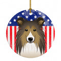 American Flag and Sheltie Ceramic Ornament Christmas Tree Hanging Decorations for Home Christmas Holiday, Party, Gift, 3 in, Multicolor