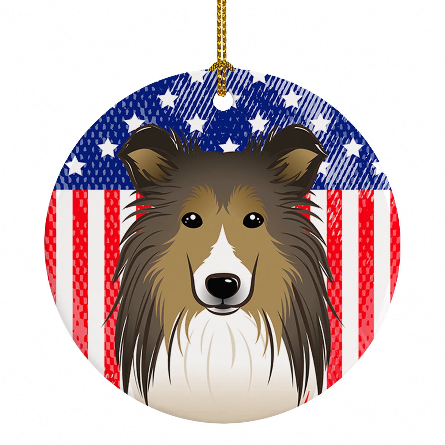 American Flag and Sheltie Ceramic Ornament Christmas Tree Hanging Decorations for Home Christmas Holiday, Party, Gift, 3 in, Multicolor