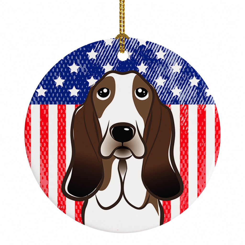 American Flag and Basset Hound Ceramic Ornament Christmas Tree Hanging Decorations for Home Christmas Holiday, Party, Gift, 3 in, Multicolor