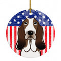 American Flag and Basset Hound Ceramic Ornament Christmas Tree Hanging Decorations for Home Christmas Holiday, Party, Gift, 3 in, Multicolor