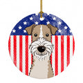 American Flag and Wire Haired Fox Terrier Ceramic Ornament Christmas Tree Hanging Decorations for Home Christmas Holiday, Party, Gift, 3 in, Multicolor