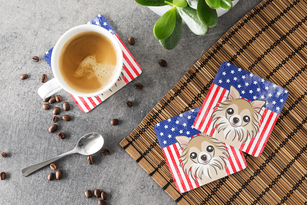 American Flag and Chihuahua Foam Coasters Set of 4 Cup Coasters for Indoor Outdoor, Tabletop Protection, Anti Slip, Mouse pad Material