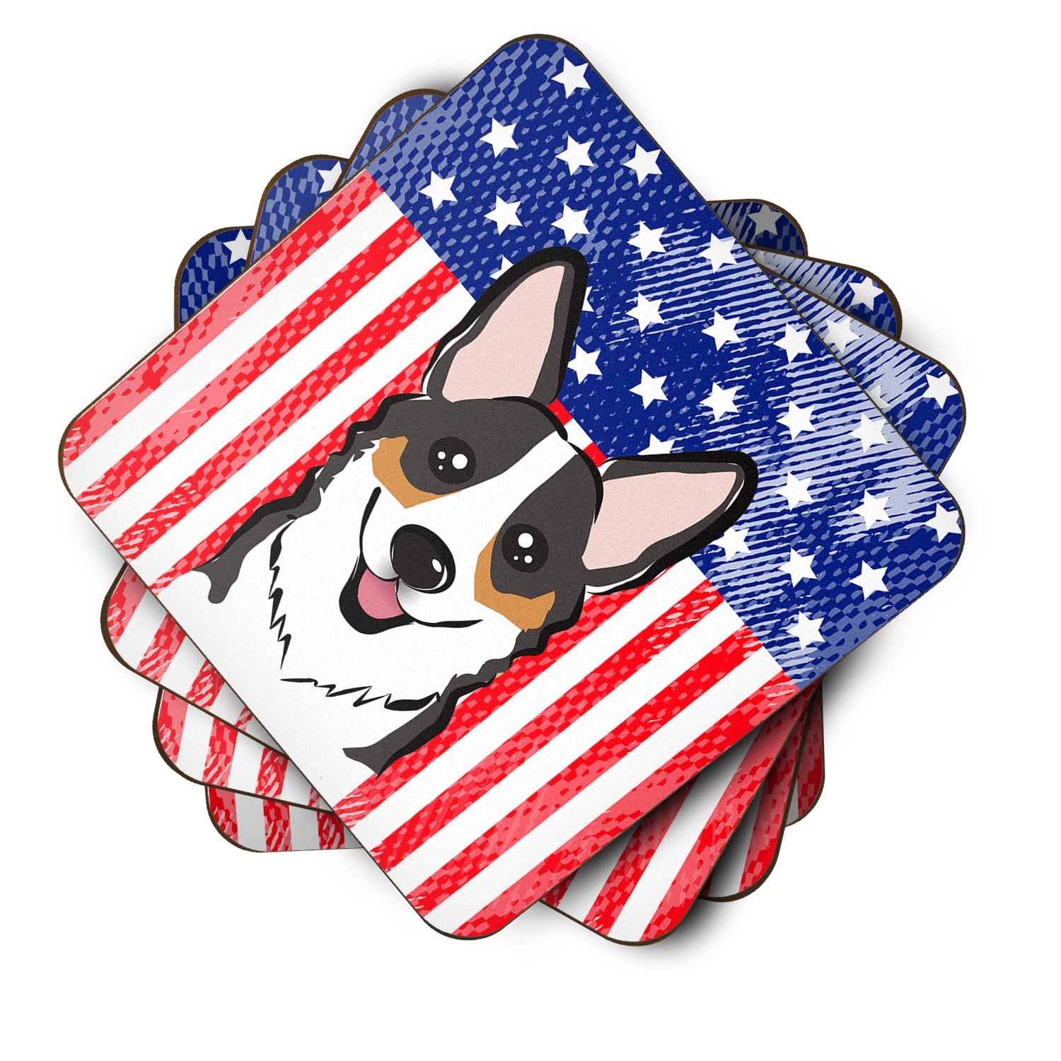 American Flag and Tricolor Corgi Foam Coasters Set of 4 Cup Coasters for Indoor Outdoor, Tabletop Protection, Anti Slip, Mouse pad Material