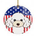 American Flag and White Poodle Ceramic Ornament Christmas Tree Hanging Decorations for Home Christmas Holiday, Party, Gift, 3 in, Multicolor